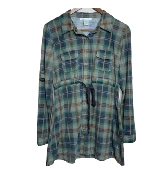 Charlotte Russe large green plaid tunic snap top ☆☆♡♡ - Picture 1 of 16